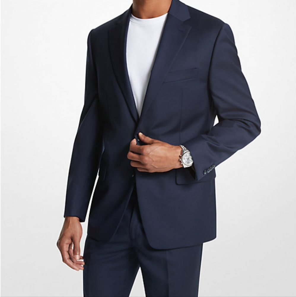 Michael Kors Dark Blue Kaplan Wool Blend Sportjacket And Pant Suit Set